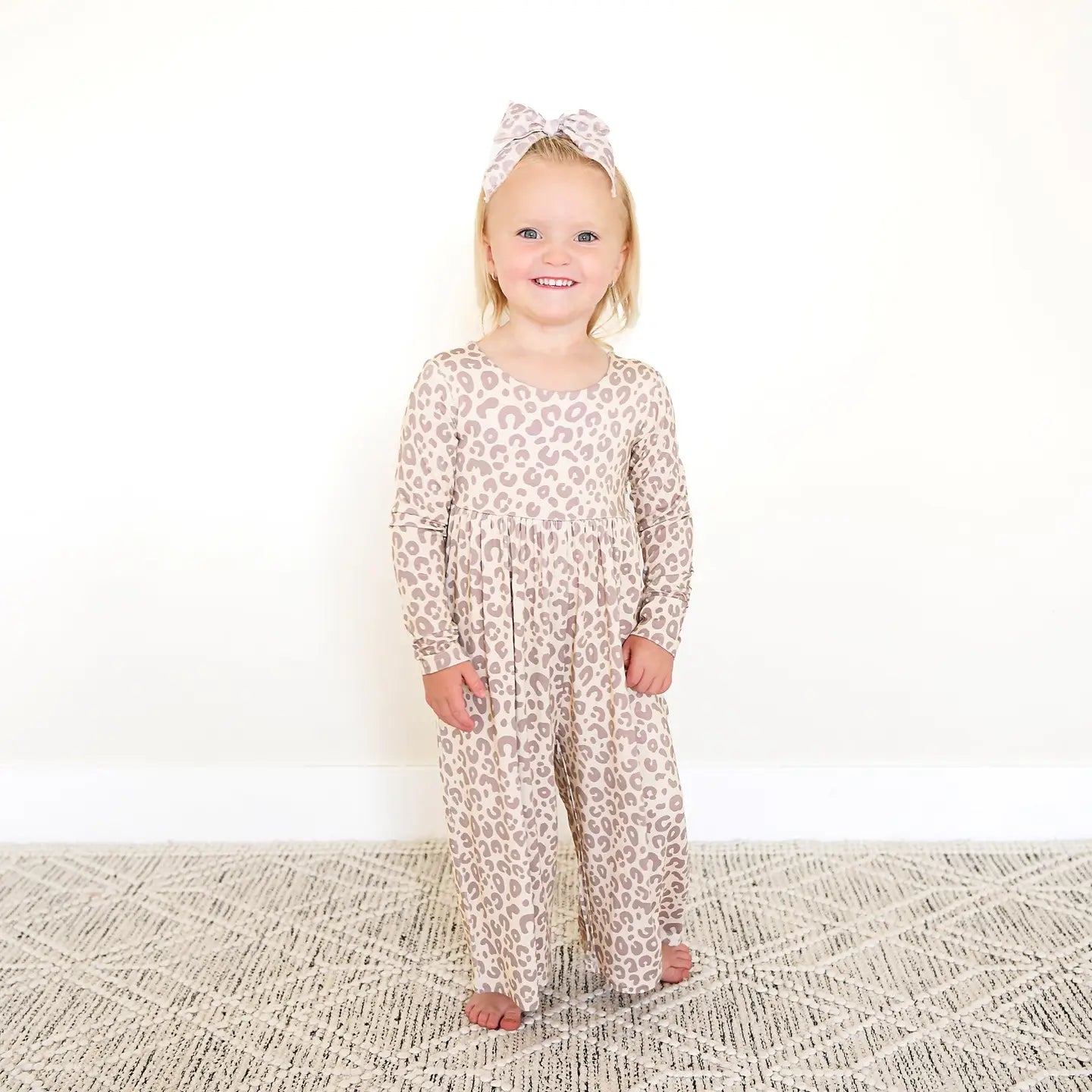 Amari Leopard Wide Leg Romper Bamboo Outfit