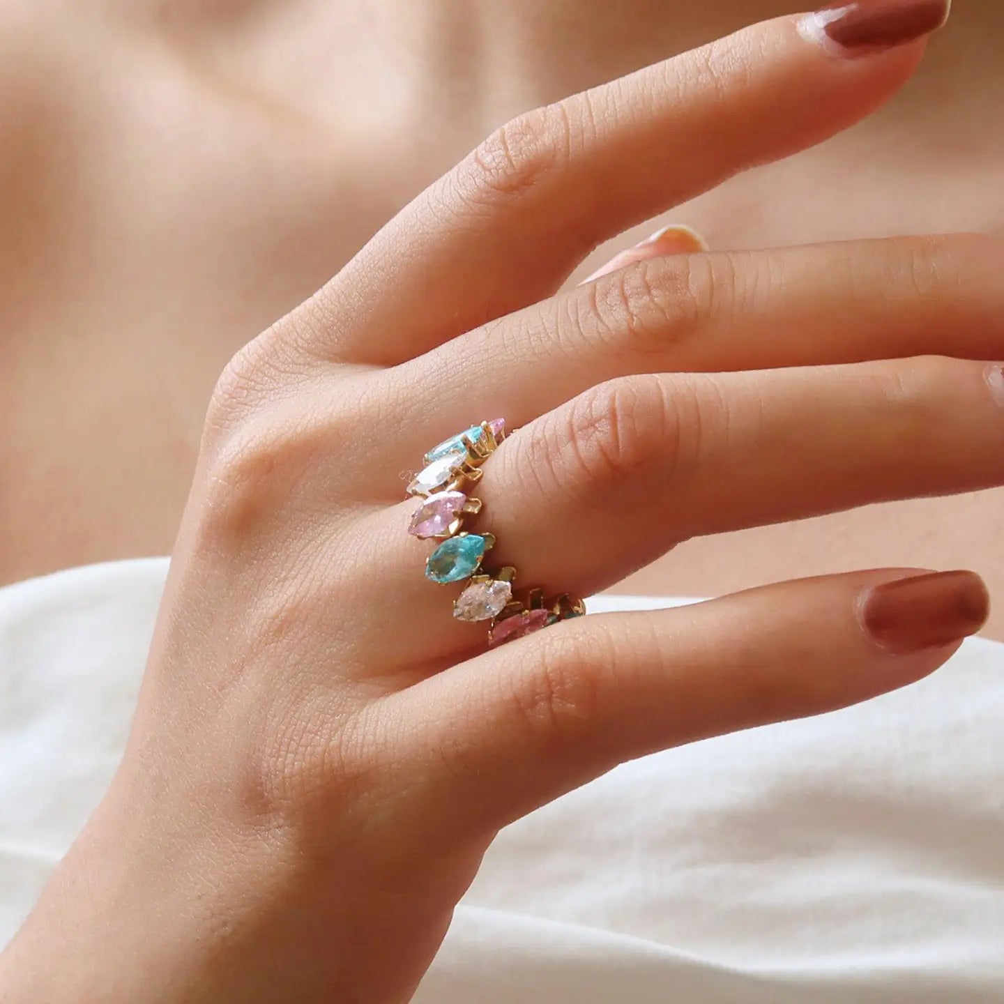 Briony 18K Gold Non-Tarnish Multi-Gemstone Eternity Ring