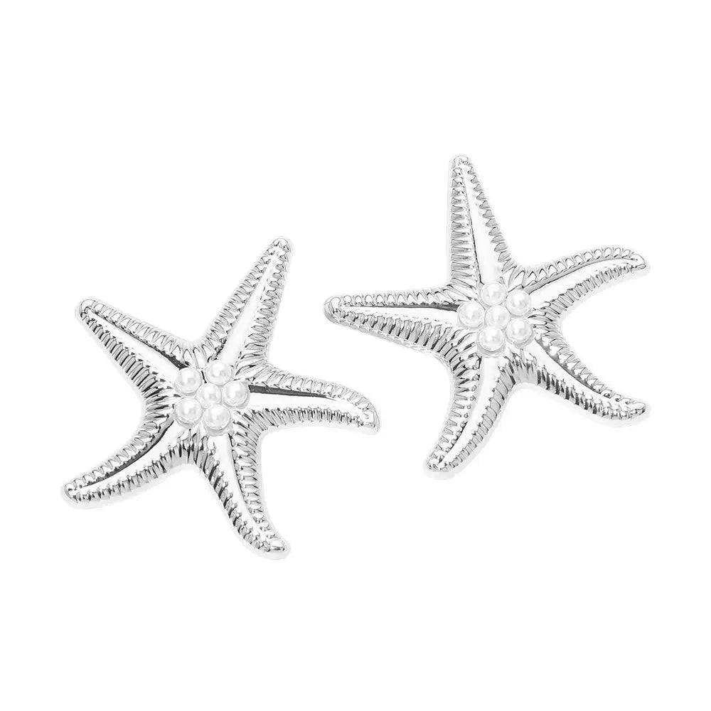 Rhodium Starfish Earrings