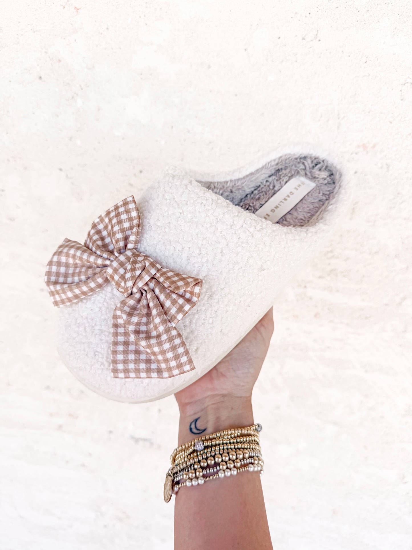 Fuzzy Slippers - Betty Bow Maple Gingham