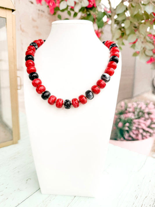Game Day Marble Beaded Statement Necklace Waterproof