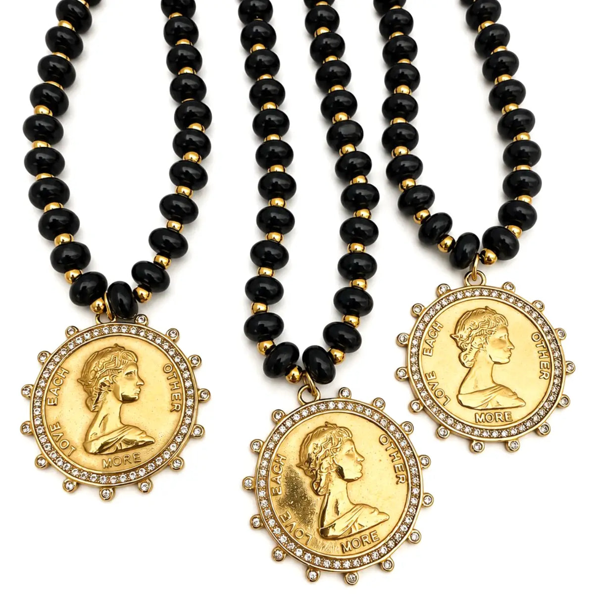 Black Gemstone Coin Necklace Water Resistant