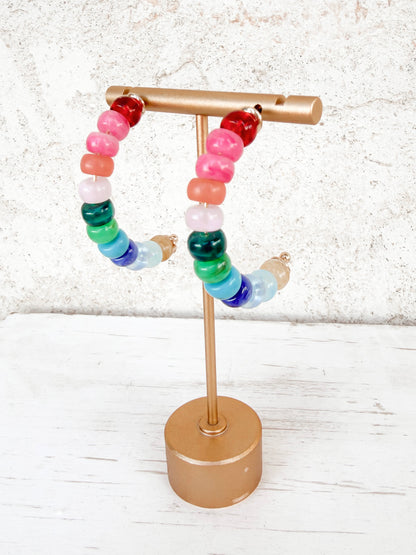 Rainbow Beaded Hoop Earrings