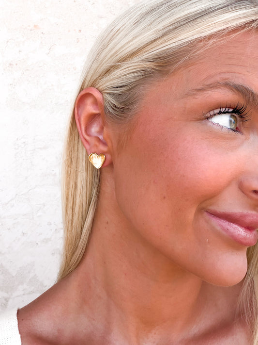 Vintage Inspired Gold-Toned Textured Heart Stud Earrings