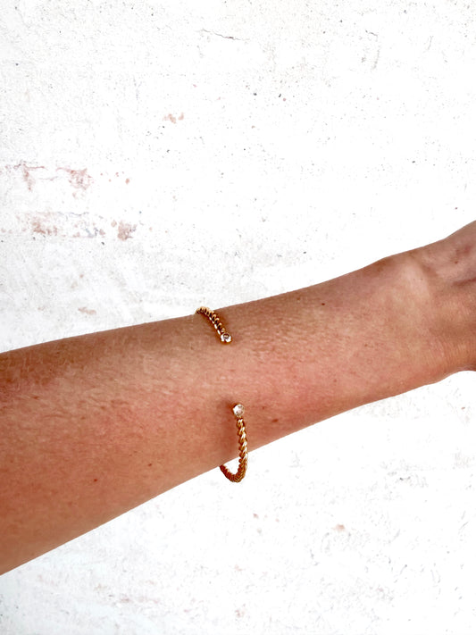 Slim and Cabled Open Bangle Bracelet