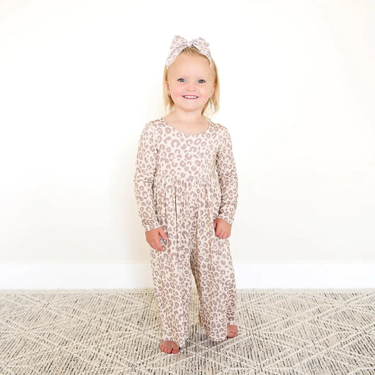 Amari Leopard Wide Leg Romper Bamboo Outfit