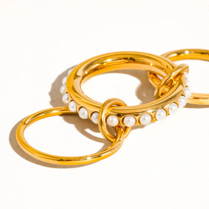 Danton 18K Gold Non-Tarnish Multi Stack Pearl Band Ring