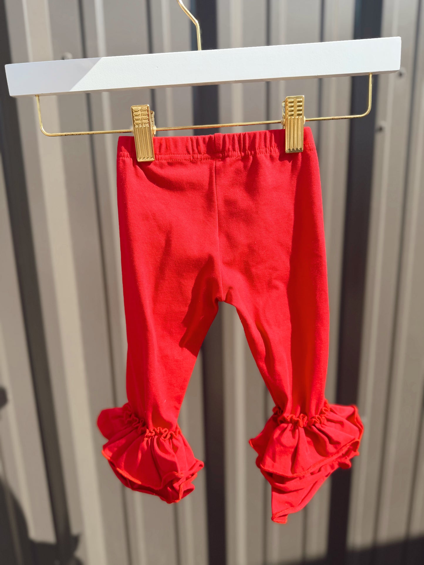Cotton Bell Ruffle Leggings - Red