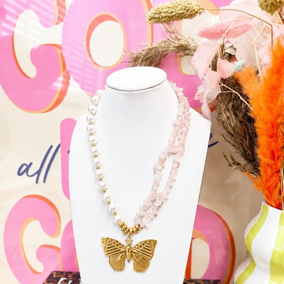 Blush Butterfly Charm Statement Necklace