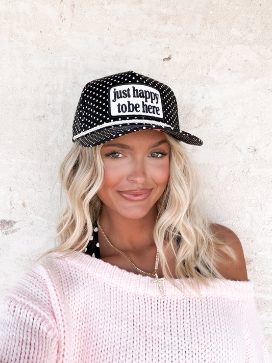 Just Happy To Be Here Polka Dot Patch Hat Game Day Ha