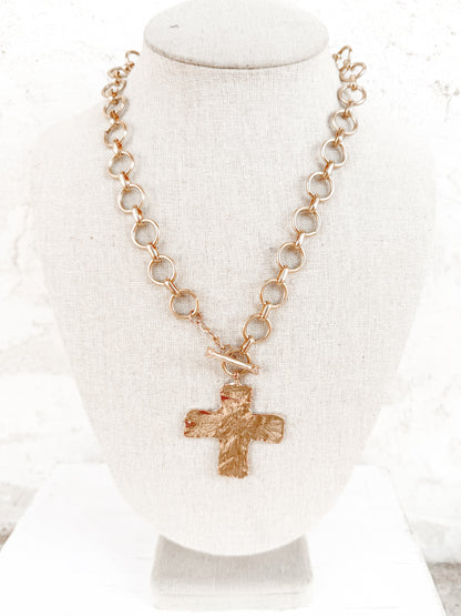 Notable Hammered Cross Front Toggle Necklace