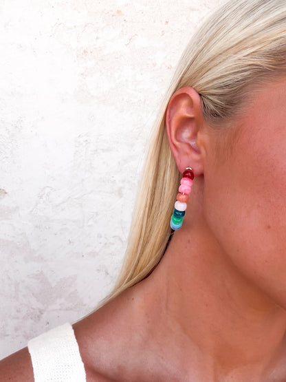 Rainbow Beaded Hoop Earrings