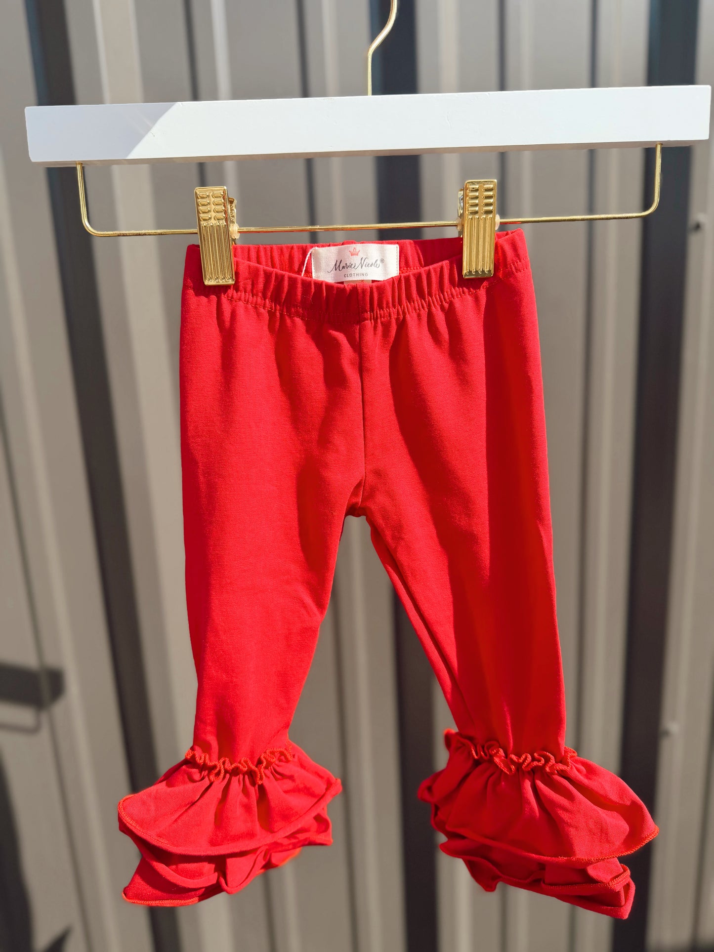 Cotton Bell Ruffle Leggings - Red