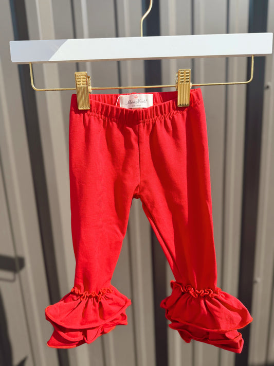 Cotton Bell Ruffle Leggings - Red