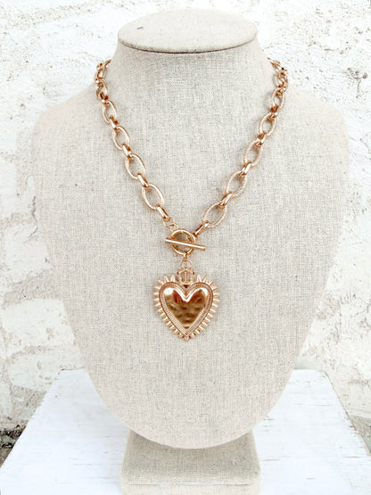Spiked Heart Chunky Chain Toggle Necklace
