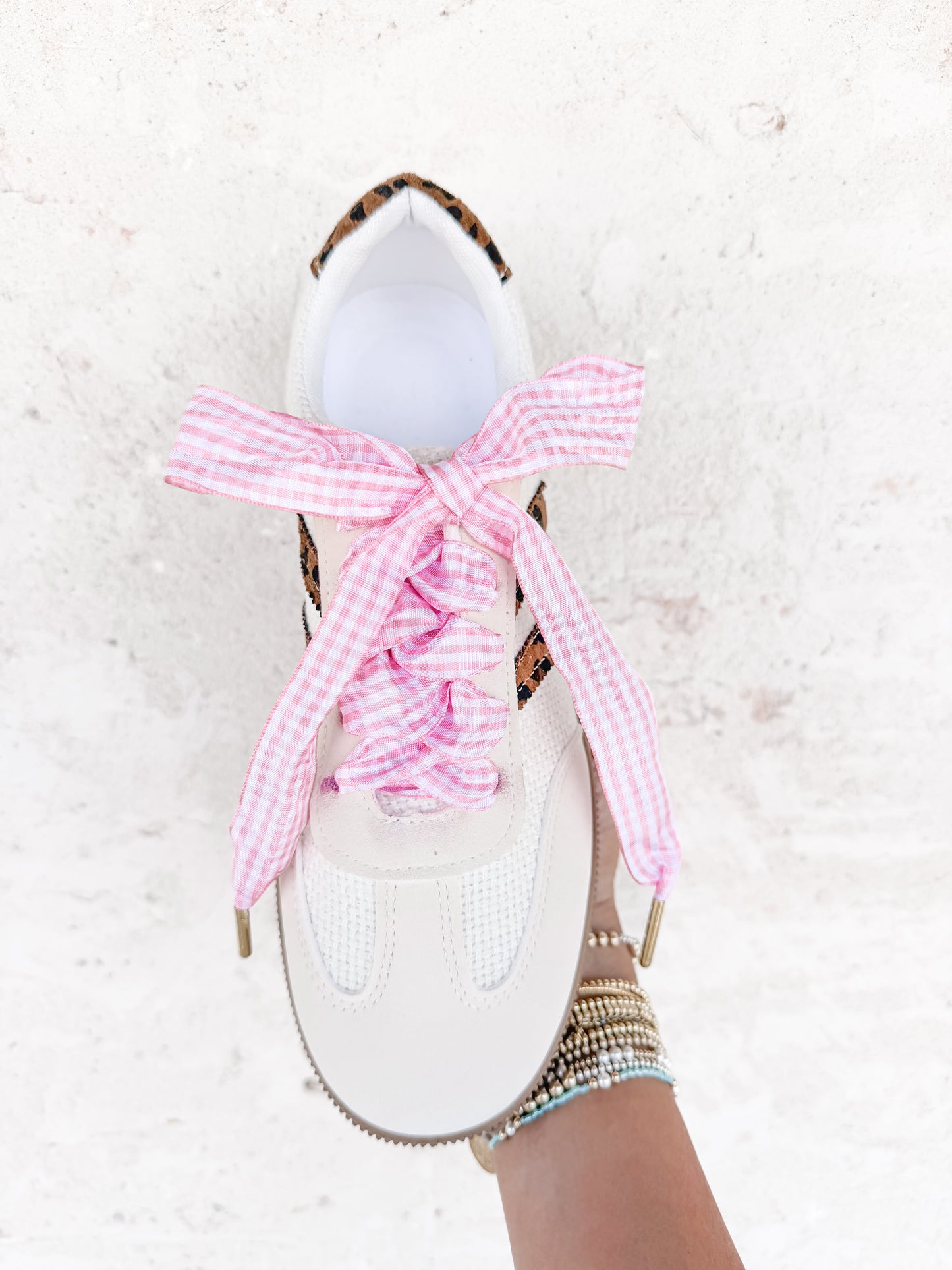 Step It Up Shoelaces-Gingham Pink