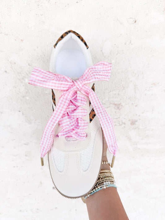 Step It Up Shoelaces-Gingham Pink