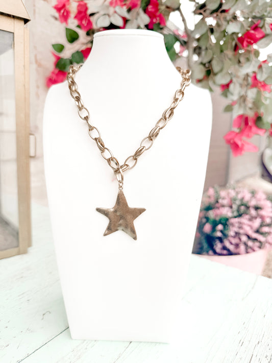 Large Hammered Star Necklace