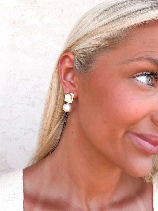 Contemporary Geometric Pearl Drop Earrings