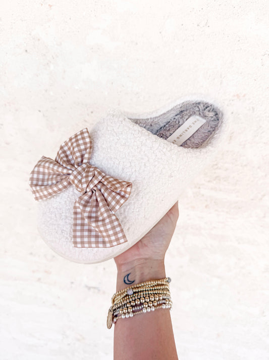 Fuzzy Slippers - Betty Bow Maple Gingham