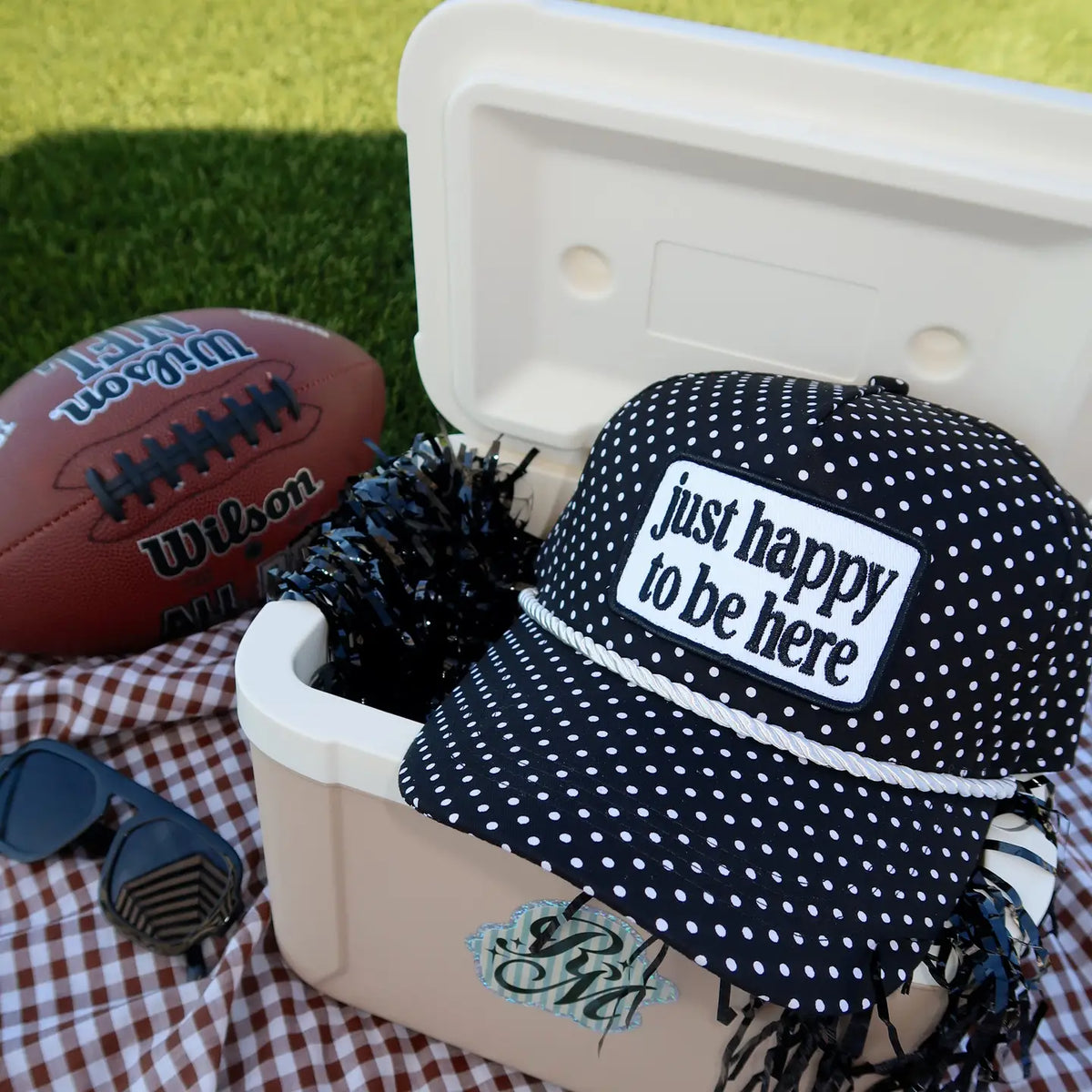Just Happy To Be Here Polka Dot Patch Hat Game Day Ha
